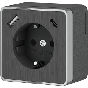 Изображение товара Розетка накладная с заземлением,шторками и USB Type A+С (графит рифленый) Werkel W5071704 (a057704)