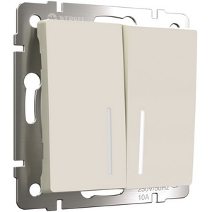 Изображение товара Выключатель двухклавишный проходной с подсветкой (айвори матовый) Werkel W1122162 (a062421)