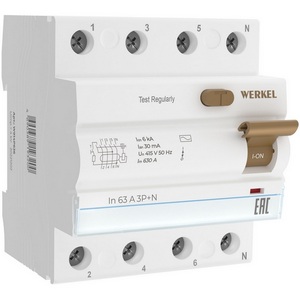 Изображение товара Устройство защитного отключения 3P+N 63 A 30m А АС 6 kА Werkel W914P636 (a062566)