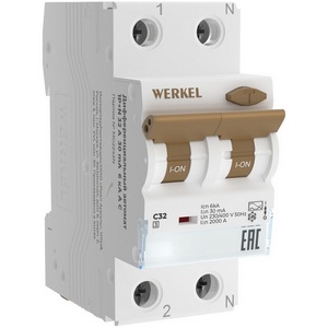 Изображение товара Дифференциальный автомат 1P+N 32 A 30 mА 6 kА C А Werkel W922P326 (a062571)