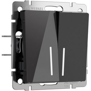 Изображение товара Выключатель встраиваемый двухклавишный проходной с подсветкой (черный акрил) Werkel W1122148 (a064040)