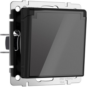 Изображение товара Розетка встраиваемая с заземлением с защит. крышкой и шторками (черный акрил) IP44 Werkel W1171248 (a064043)