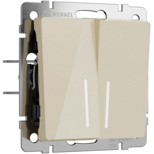 Изображение товара Выключатель встраиваемый двухклавишный проходной с подсветкой (айвори акрил) Werkel W1122143 (a064059)