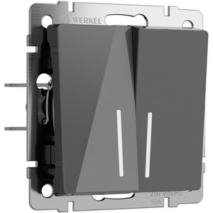 Изображение товара Выключатель встраиваемый двухклавишный с подсветкой (графит акрил) Werkel W1120144 (a064087)