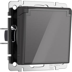 Изображение товара Розетка встраиваемая с заземлением с защит. крышкой и шторками (графит акрил) IP44 Werkel W1171244 (a064092)