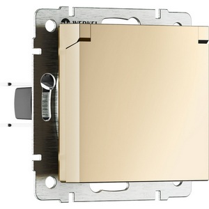 Изображение товара Розетка встраиваемая с заземлением с защит. крышкой и шторками (шампань) IP44 Werkel W1171211 (a069581)