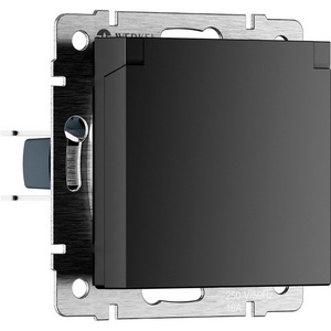 Изображение товара Розетка встраиваемая с заземлением с защит. крышкой и шторками (черный матовый) IP44 Werkel W1171208 (a069582)