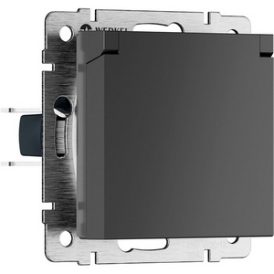 Изображение товара Розетка встраиваемая с заземлением с защит. крышкой и шторками (графит матовый) IP44 Werkel W1171264 (a069592)