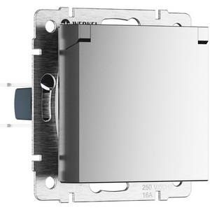 Изображение товара Розетка встраиваемая с заземлением с защит. крышкой и шторками (серебряный матовый) IP44 Werkel W1171265 (a069594)