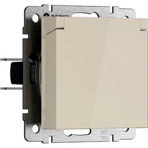 Изображение товара Розетка встраиваемая с заземлением с защит. крышкой и шторками (слоновая кость) IP44 Werkel W1171203 (a069595)