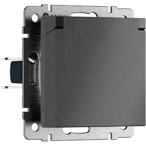 Изображение товара Розетка встраиваемая с заземлением с защит. крышкой и шторками (графит рифленый) IP44 Werkel W1171204 (a069599)