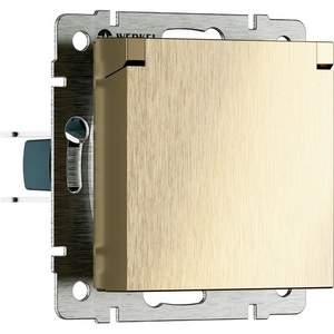 Изображение товара Розетка встраиваемая с заземлением с защит. крышкой и шторками (шампань рифленый) IP44 Werkel W1171210 (a069604)