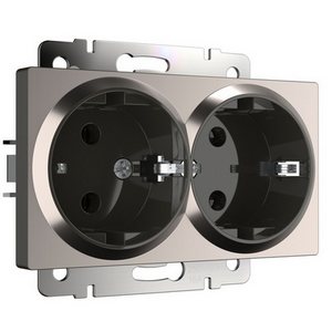 Изображение товара Розетка встраиваемая двойная с заземлением (глянцевый никель) (a051095) Werkel механизмы глянцевый никель W1172002