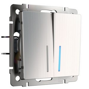 Изображение товара Выключатель встраиваемый двухклавишный с подсветкой (глянцевый никель) Werkel W1120102 (a051094)