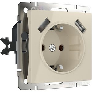 Изображение товара Розетка встраиваемая с заземлением, шторками и USBх2 (слоновая кость) Werkel W1171503 (a051486)