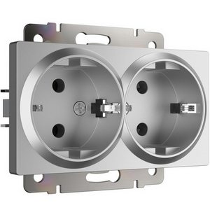 Изображение товара Розетка встраиваемая двойная с заземлением (серебряный) (a051525) Werkel механизмы серебряные W1172006