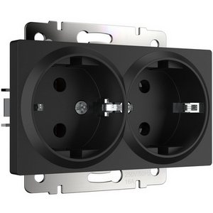 Изображение товара Розетка встраиваемая двойная с заземлением (черный матовый) (a051623) Werkel механизмы черные W1172008
