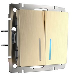 Изображение товара Выключатель встраиваемый двухклавишный с подсветкой (шампань рифленый) Werkel W1120110 (a051414)