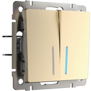 Изображение товара Выключатель встраиваемый двухклавишный с подсветкой (шампань) Werkel W1120111 (a050859)