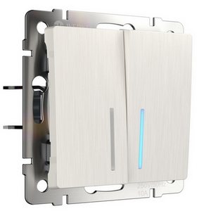 Изображение товара Выключатель встраиваемый двухклавишный с подсветкой (перламутровый рифленый) Werkel W1120113 (a051186)