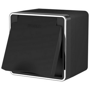 Изображение товара Розетка накладная влагозащ. с зазем. с защит. крышкой и шторками Gallant (черный/хром) IP44 Werkel W5071235 (a050970)