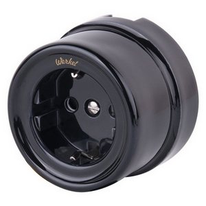 Изображение товара Розетка накладная с заземлением (черный) Ретро Werkel W5671008 (a051453)