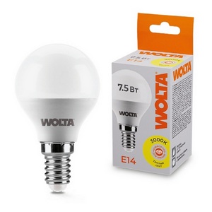 Изображение товара Светодиодная лампа 7.5Вт 3000K E14 Wolta 25Y45GL7.5E14