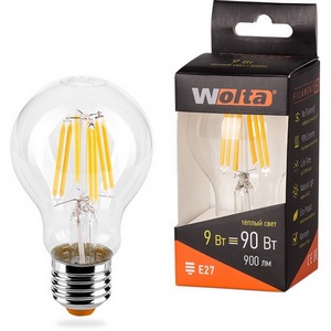 Изображение товара Светодиодная лампа FILAMENT 9Вт 3000K Е27 Wolta 25Y60BLFT9E27