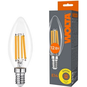 Изображение товара Светодиодная лампа FILAMENT 12Вт 3000K Е14 Wolta WF-C35-12W3KE14