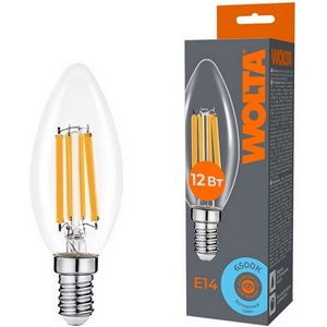Изображение товара Светодиодная лампа FILAMENT 12Вт 6500K Е14 Wolta WF-C35-12W6KE14