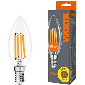 Изображение товара Светодиодная лампа FILAMENT 15Вт 3000K Е14 Wolta WF-C35-15W3KE14
