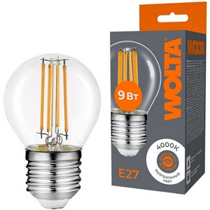 Изображение товара Светодиодная лампа FILAMENT 9Вт 4000K Е27 Wolta WF-G45-9W4KE27