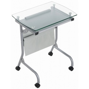 Изображение товара Компьютерный стол на колесах с полкой Riko серый (прямоугольная столешница, 4 ножки)