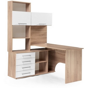 Изображение товара Компьютерный стол с ящиком и полкой КСТ-14Л левый дуб сонома/белый (прямоугольная столешница)