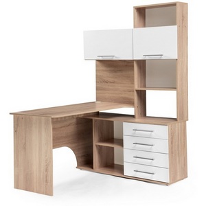 Изображение товара Компьютерный стол с ящиком и полкой КСТ-14П правый дуб сонома/белый (прямоугольная столешница)