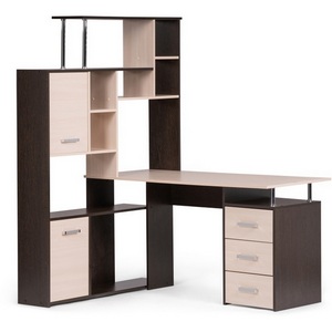 Изображение товара Компьютерный стол с ящиком и полкой КС-15 венге/дуб молочный левый (прямоугольная столешница)
