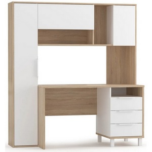 Изображение товара Письменный стол (регулировка по высоте) с ящиком и полкой Комфорт 12.95 дуб сонома/белый PE шагрень (прямоугольная столешница)