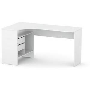 Изображение товара Письменный стол (регулировка по высоте) угловой с ящиком и полкой СПм-25 левый белый (прямоугольная столешница)