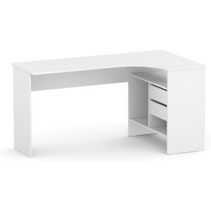 Изображение товара Письменный стол (регулировка по высоте) угловой с ящиком и полкой СПм-25 правый белый (прямоугольная столешница)