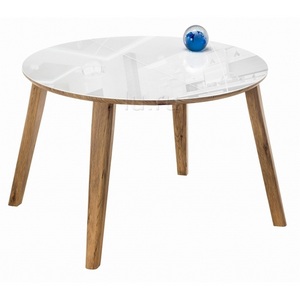 Изображение товара Стеклянный стол с вставкой Семвэлл белый/дуб монтана (круглая столешница, 4 ножки)
