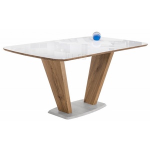 Изображение товара Стол на тумбе с вставкой Петир 160 белый/дуб монтана (прямоугольная столешница)