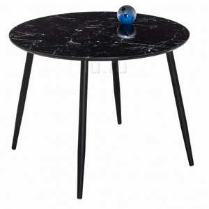 Изображение товара Стеклянный стол с вставкой Кловис вставка стекло черный мрамор/черный (круглая столешница, 4 ножки)