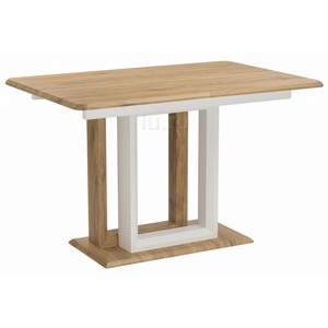 Изображение товара Стол на тумбе с вставкой Санса 120 дуб монтана/белая шагрень (прямоугольная столешница)