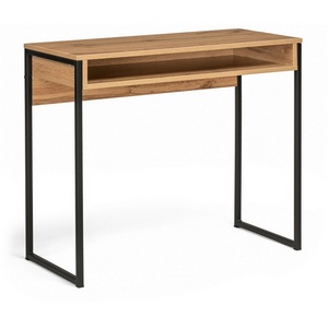 Изображение товара Письменный стол (регулировка по высоте) с полкой Notta Лео Лофт дуб вотан/черный матовый 489679 (прямоугольная столешница, I I-образная опора)