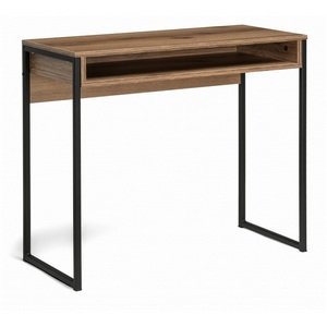 Изображение товара Письменный стол с полкой Notta Лео Лофт черный матовый/дуб делано темный 489680 (прямоугольная столешница, I I-образная опора)