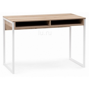 Изображение товара Письменный стол с полкой Notta Леон Лофт дуб делано светлый/белый матовый 489681 (прямоугольная столешница, I I-образная опора)