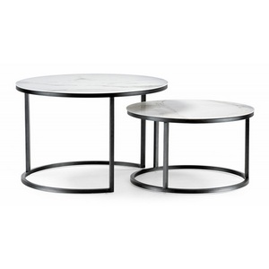 Изображение товара Комплект столиков Плумерия белый мрамор/черный (круглая столешница, О-образная опора)