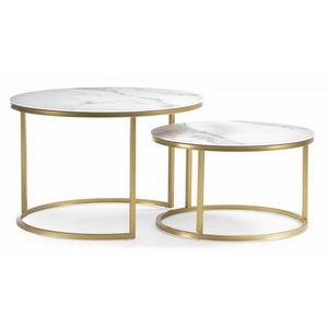 Изображение товара Комплект столиков Плумерия белый мрамор/золото (круглая столешница, О-образная опора)