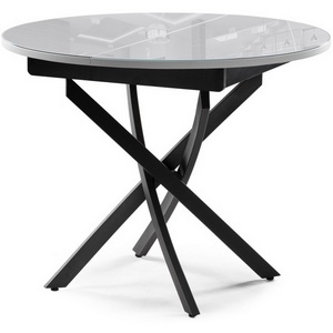Изображение товара Стеклянный стол вставка-бабочка Лауриц d1000 раскладной белый/черный (круглая столешница, 4 ножки)