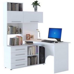 Изображение товара Компьютерный стол с ящиком и полкой КСТ-14Л белый левый (прямоугольная столешница)